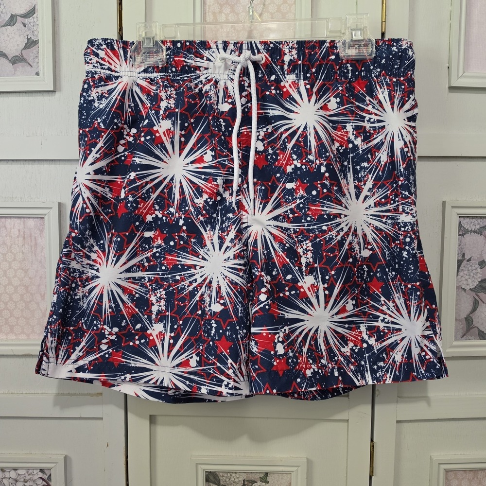GEORGE Swim Trunks Mens Sz Med Fireworks Print Surf Shorts